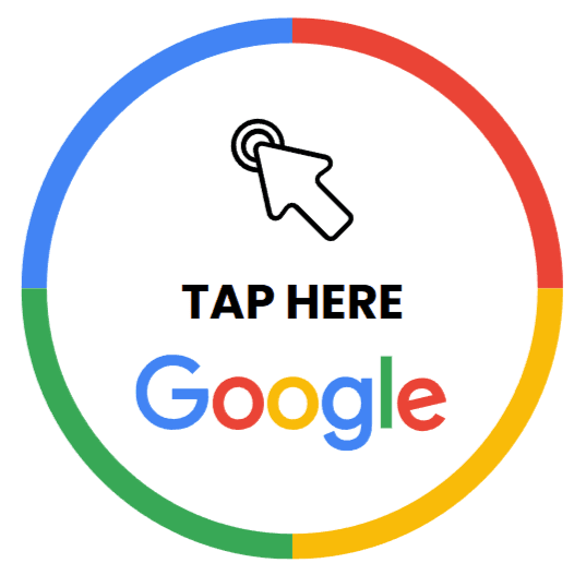 Tap here Google logo with a hand icon. Colored circular border.