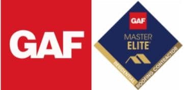 The GAF logo beside the GAF Master Elite contractor badge