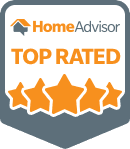 HomeAdvisor Top Rated badge with orange stars and text on a gray background.